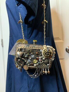 Mary Frances Gold & Bronze Keepsake Locket Mini Shoulder Bag